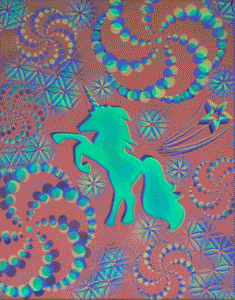 Hyphy Unicorn Glow in the Dark Original Canvas 11x14" INCLUDES FREE Purple Laser Pointer w/ Starry Tip