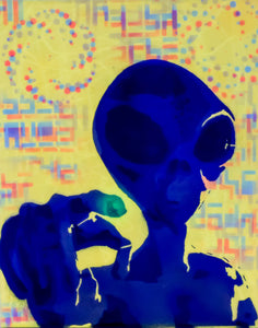 Hyphy Alien-1 Glow in the Dark Original Canvas 8x10" INCLUDES (1) FREE Purple Laser Pointer w/ Starry Tip