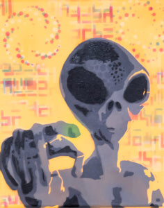 Hyphy Alien-1 Glow in the Dark Original Canvas 8x10" INCLUDES (1) FREE Purple Laser Pointer w/ Starry Tip
