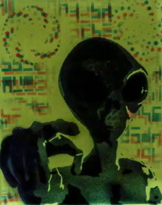 Hyphy Alien-1 Glow in the Dark Original Canvas 8x10" INCLUDES (1) FREE Purple Laser Pointer w/ Starry Tip