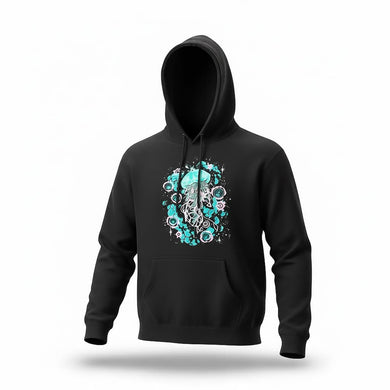 Jelly Fish Glow in the Dark MENS HOODIE Black includes FREE MINI BLACK LIGHT