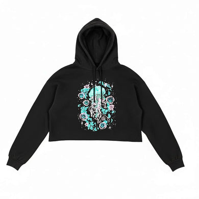 Jelly Fish Glow in the Dark CROP TOP HOODIE Black includes FREE MINI BLACK LIGHT