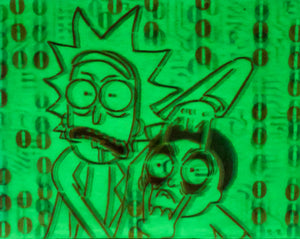 Rick and Morty in the Matrix Glow in the Dark Original Canvas 8x10" INCLUDES (1) FREE Purple Laser Pointer w/ Starry Tip
