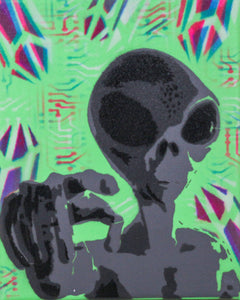 Hyphy Alien-3 Glow in the Dark Original Canvas 8x10" INCLUDES (1) FREE Purple Laser Pointer w/ Starry Tip