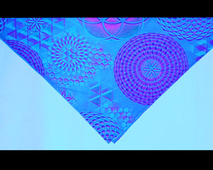 Hyphy Bandana Blue Fractals- Inside corner GLOWS includes FREE Mini Black Light