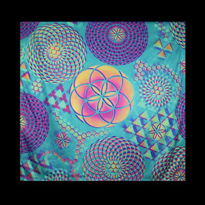 Hyphy Bandana Blue Fractals- Inside corner GLOWS includes FREE Mini Black Light