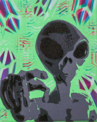 Hyphy Alien-3 Glow in the Dark Original Canvas 8x10