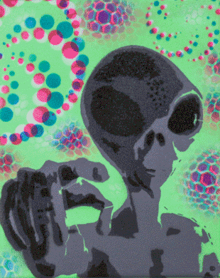 Hyphy Alien-2 Glow in the Dark Original Canvas 8x10