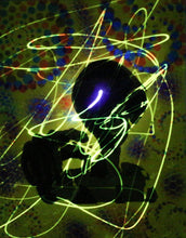 Hyphy Alien-4 Glow in the Dark Original Canvas 11x14" INCLUDES (2) FREE Purple Laser Pointer w/ Starry Tip