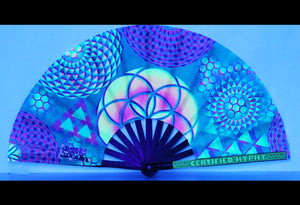 Hyphy UV Reactive Clack Fans Blue Fractals w/ GLOW IN THE DARK STICKER includes FREE Mini Black light