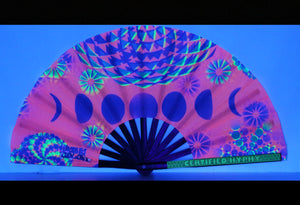 Hyphy UV Reactive Clack Fans Pink- Moon Phases w/ GLOW IN THE DARK STICKER includes FREE Mini Black light