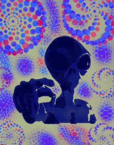 Hyphy Alien-4 Glow in the Dark Original Canvas 11x14" INCLUDES (2) FREE Purple Laser Pointer w/ Starry Tip