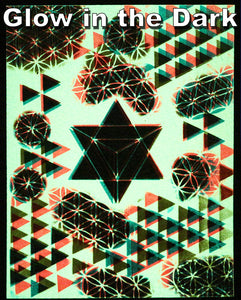 Glow in the Dark Art Print #2 Triangles on triangles 2 SIZES Includes free mini blacklight!!