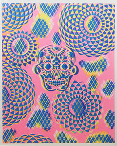 Glow in the Dark Art Print #4 Diamond Sugar Skull 2 SIZES Includes free mini blacklight!!